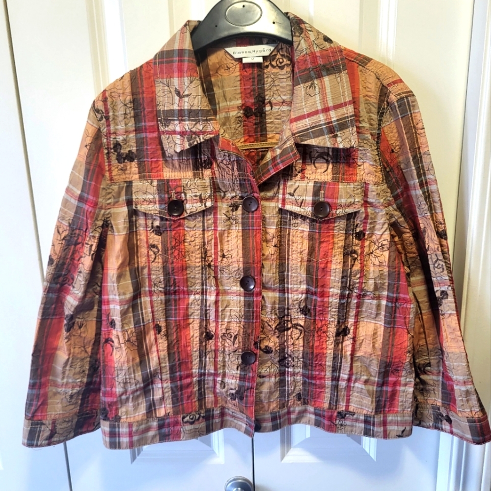BIANCA NYGARD Size 12 Red/Brown/Tan Plaid Button-up Top